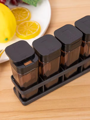 4pc Smoked Black Spice Jar Set Dual-Lid with Tray