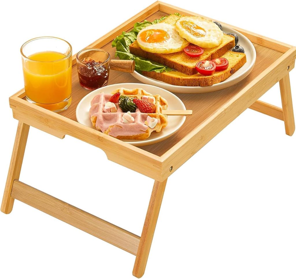 Breakfast in bed foldable bamboo tray