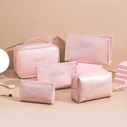 5pcs Vegan Leather Travel Makeup Cosmetic Bags